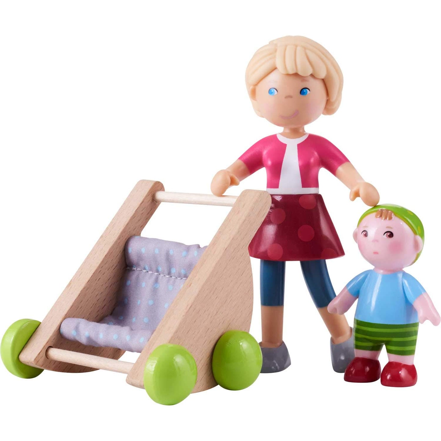 Haba Little Friends Mom Melanie And Baby Liam Dollhouse Figures With Stroller