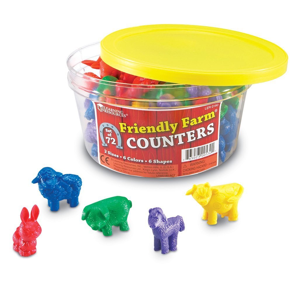 Learning Resources Friendly Farm Animal Counters - 72 Pieces, Ages 3+ Toddler Learning Toys, Preschool Learning Supplies, Classroom Desk Pets, Educational Counting And Sorting Toy