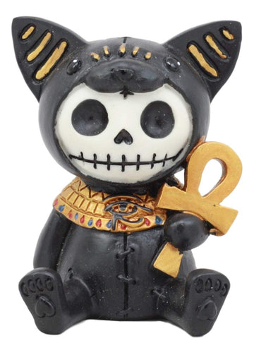 Ebros Egyptian Furrybones Feline Cat Goddess Bastet Holding Ankh Figurine Small 2.75 Inch Tall Furry Bones Skeleton Decor Statue Gods And Goddesses Of Egypt
