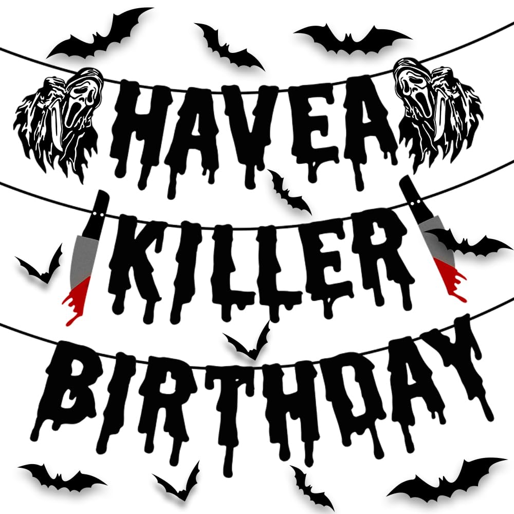 Quimoy Have A Killer Birthday Decorations, Halloween Banner Decorations, Halloween Decorations With 12 Pcs Bat Wall Sticker D  C