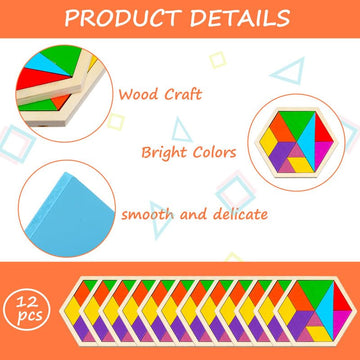 Meooeck 12 Pack Tangrams Wooden Puzzles Tangrams Classroom Set Tangrams For Kids Shape Tangram Puzzles Brain Logic Blocks For Ga