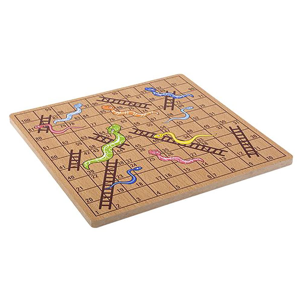The Dreidel Company Classic Wooden Board Games, Great For Prizes, 10'' (10'' Wooden Snakes & Ladders)