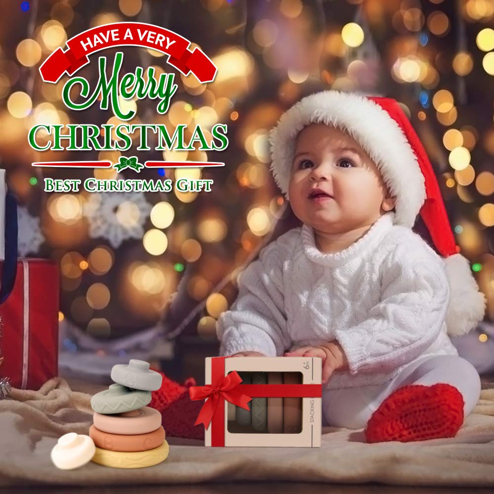 Bobxin Stacking & Nesting Rings Toy, Soft Circle Stacker, 6 Pcs Building Stacker,Teethers For Baby, Squeeze Play With Letter, Animal And Graphic, Toddler Learning Toys For 6 Month Old Boys Girls