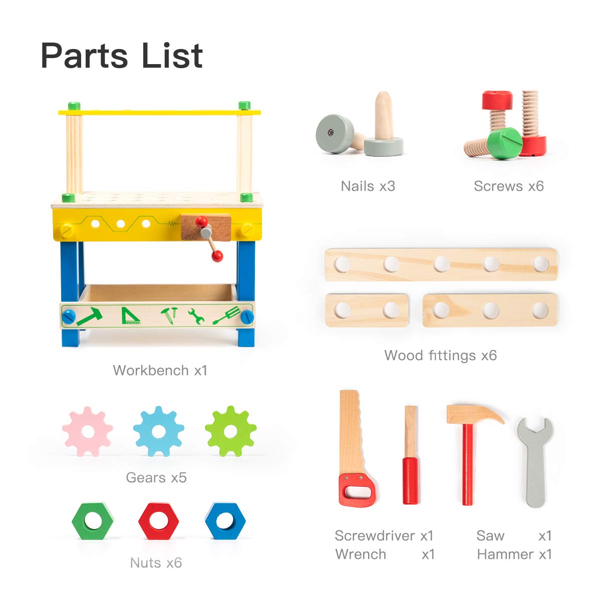 ROBUD Wooden Tool Workbench Toy for Kids & Toddlers, with Wood Tool Set Gift for Boys Girls 3 Year Old and Up