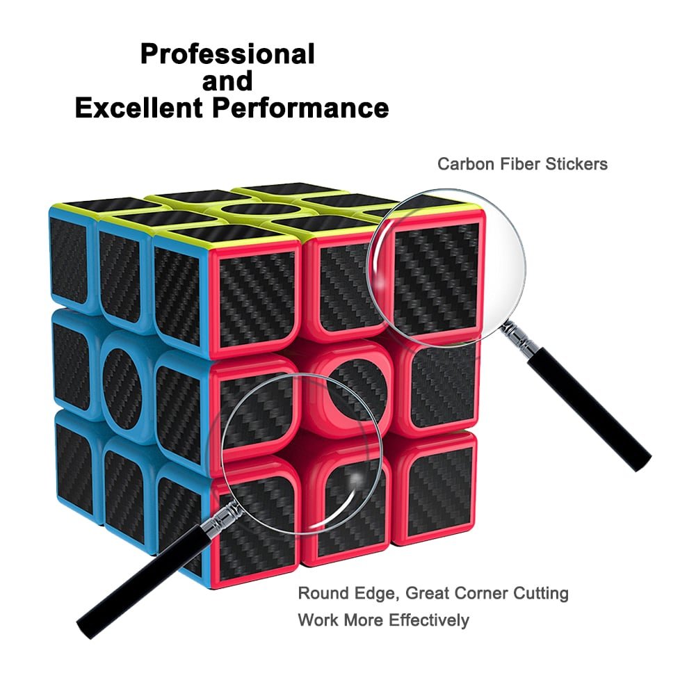 Cfmour 2 Pack Speed Cube 3X3 Set, Fast Magic Cube For Kids, Smooth Carbon Fiber Cubes, Puzzle Toys
