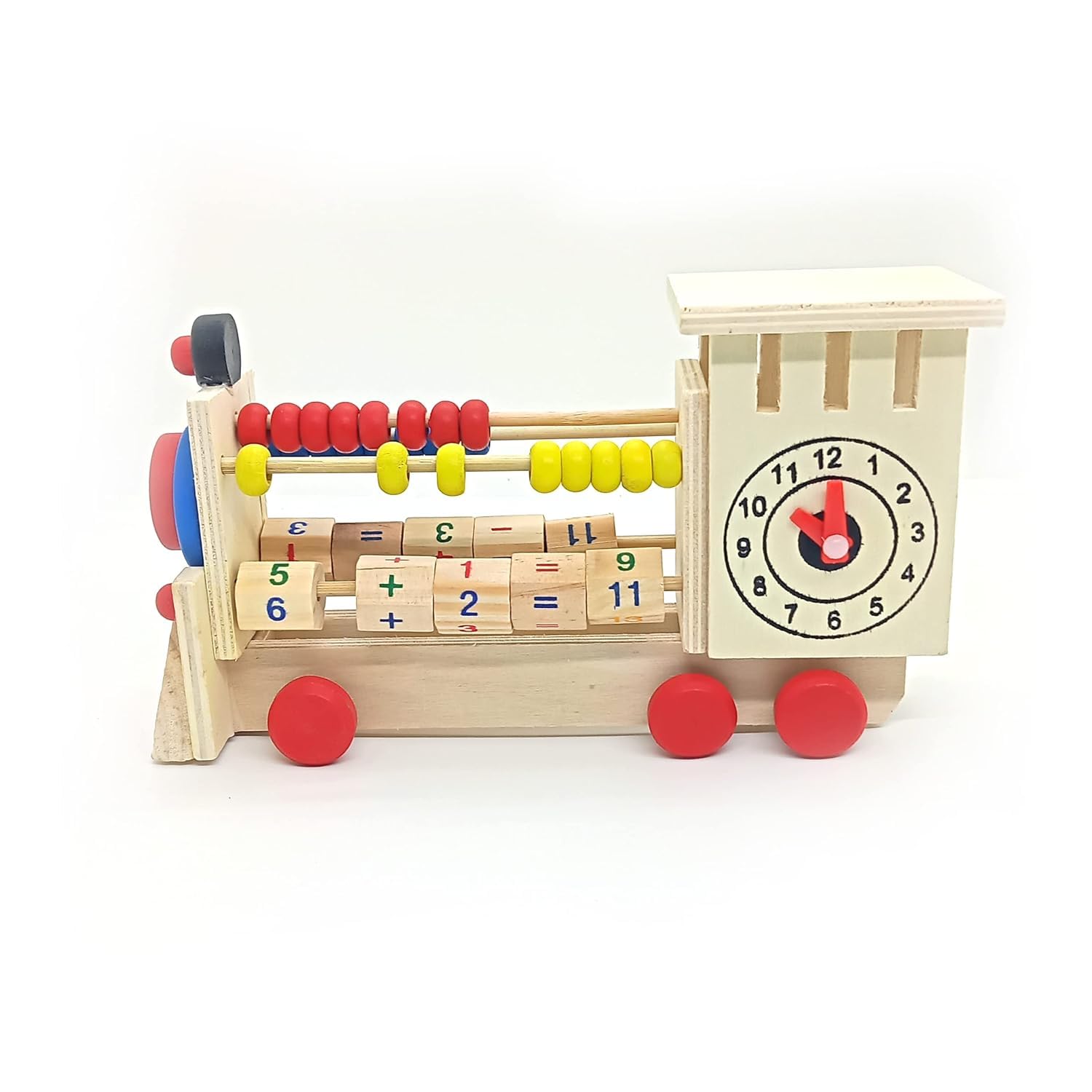 Wooden Learning Train Toy For Kids | Abacus Beads, Number Blocks & Clock Learning Toy | Educational Math & Time Teaching Toy For
