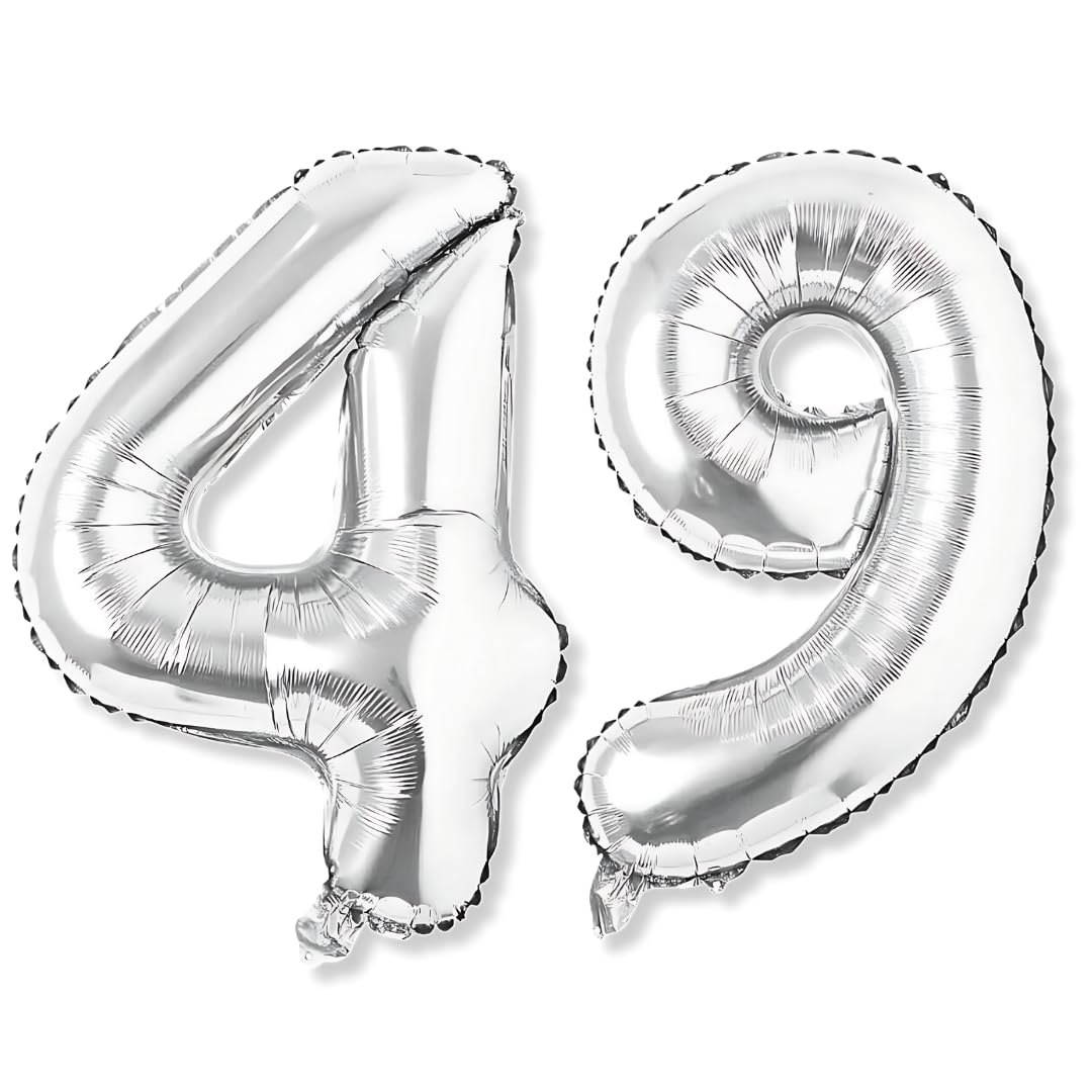 Flyloons 49 number Silver Foil Balloon 16 inch Size Birthday Decoration Items Pack of 2 | 49th Year Balloons | Forty Nine