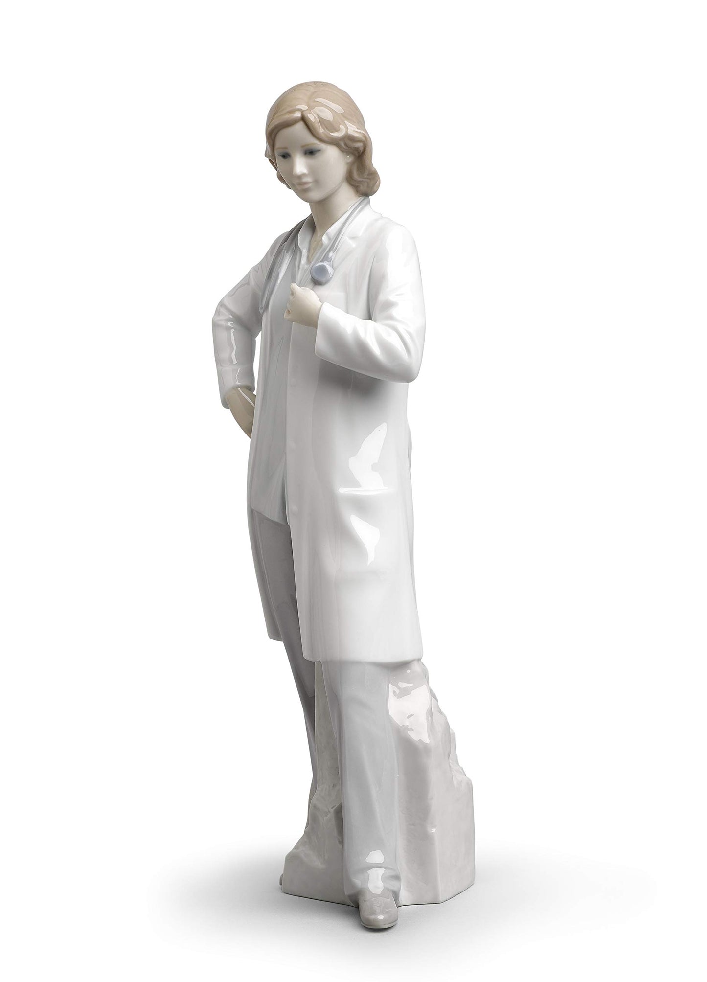 Lladró Glossy Porcelain Female Doctor Figurine. Decorative Porcelain Woman Figure.