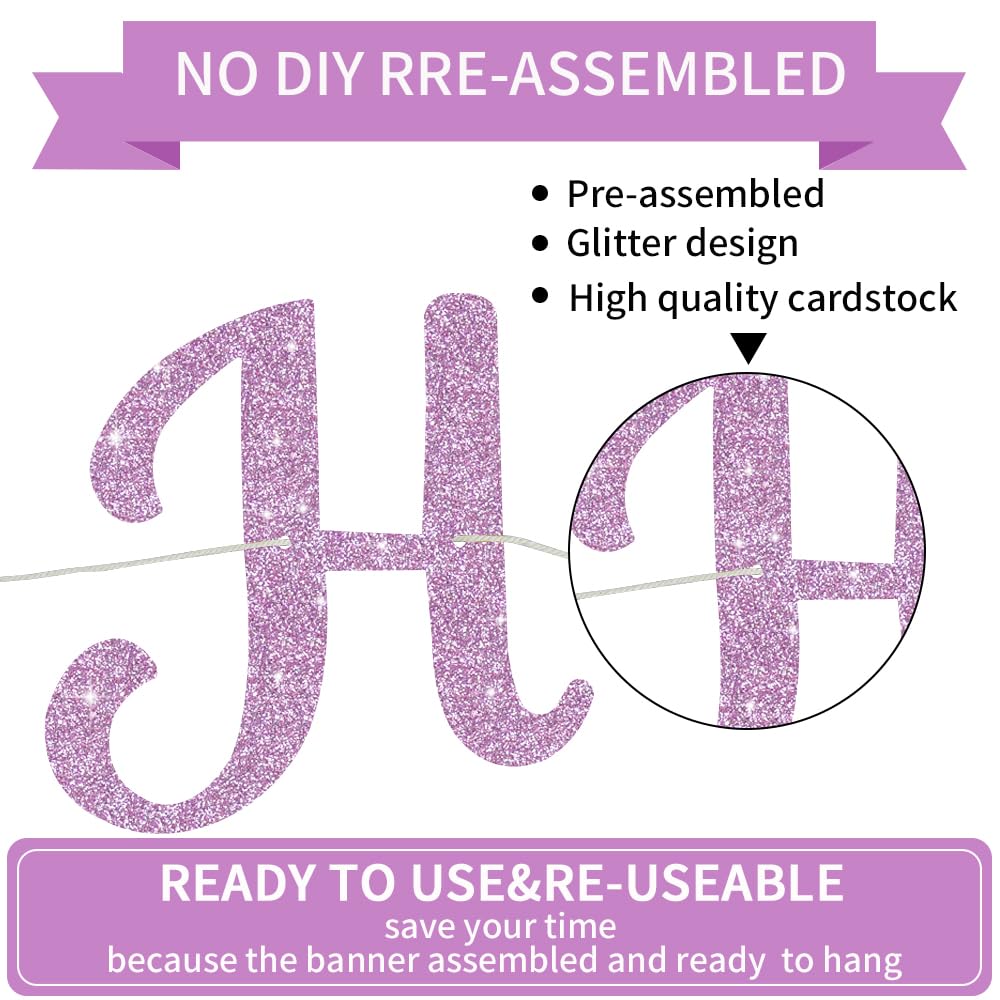 Beishida Light Purple Happy Birthday Banner - No Diy,10Feet,Pre-Strung-Glitter Happy Birthday Sign, Happy Birthday Garland,Happy