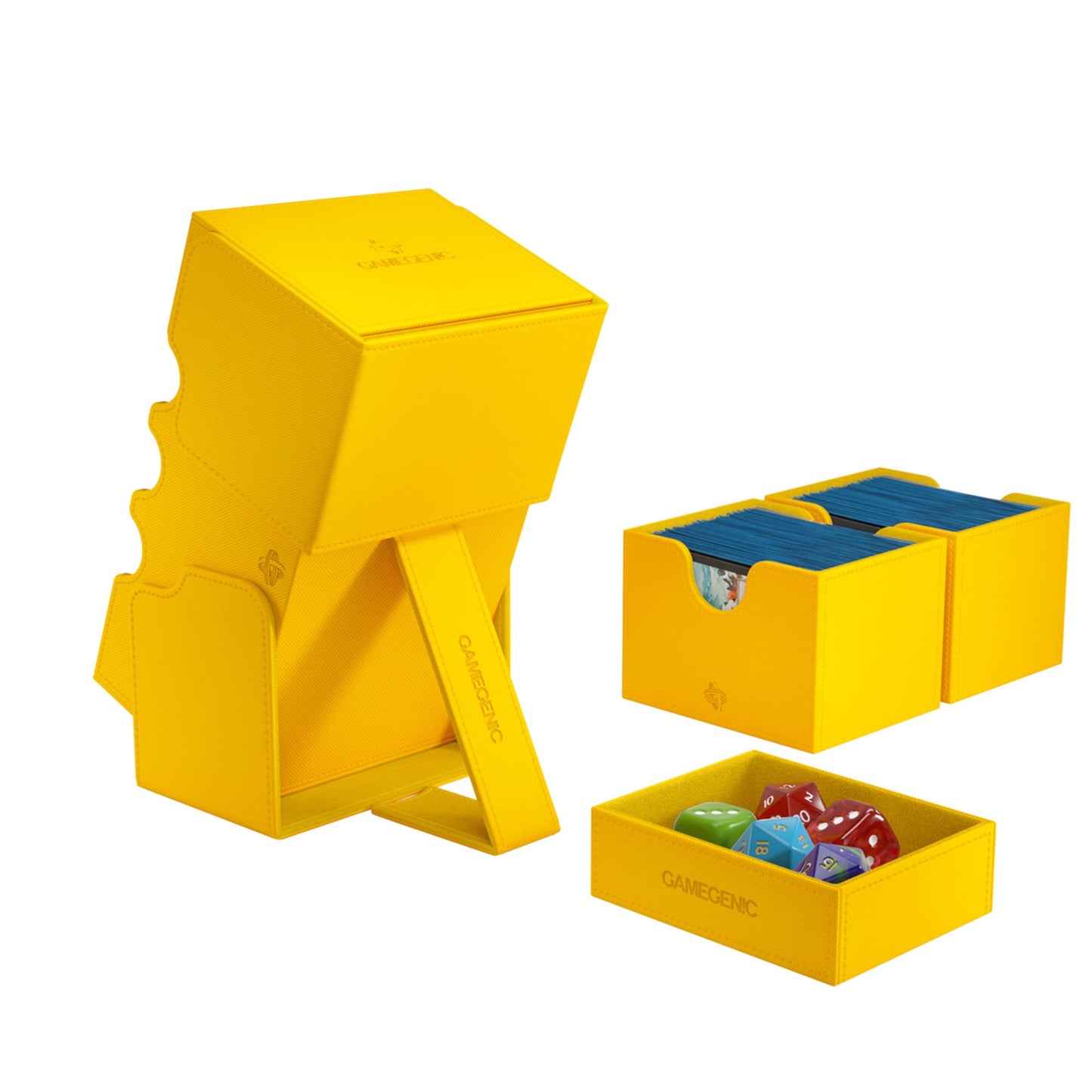 Gamegenic Stronghold 200+ XL Convertible Deck Box | Double-Sleeved | Card Game Protector with Accessories Drawer | Nexofyber Surface | Holds up to 200 Cards | Yellow Color | Made