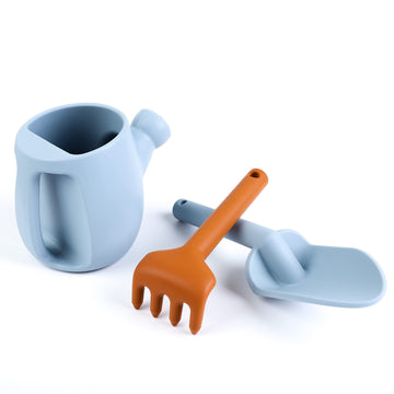 Blue Ginkgo Toddler Gardening Tools - Silicone Beach Toys, Garden Toys For Toddlers | Kids Shovel And Rake Set, Watering Can, Sand Molds | Outdoor Baby Gardening Set (Blue)