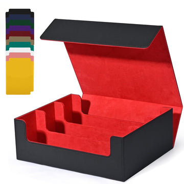 Uaono Card Storage Box For Trading Cards, 1800+ Pu Leather Commander Card Deck Case, Magnetic Closure Card Holder Fits For Magic Game Cards(Black&Red)