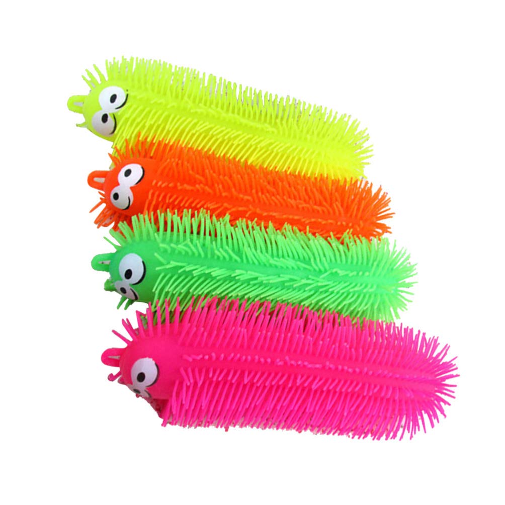 Nuobesty Flashing Light Up Stretchy Caterpillars, 4Pcs Stress Balls Toy, Anxiety And Stress Relief Toys For Adults Teen Kids(Random Color)