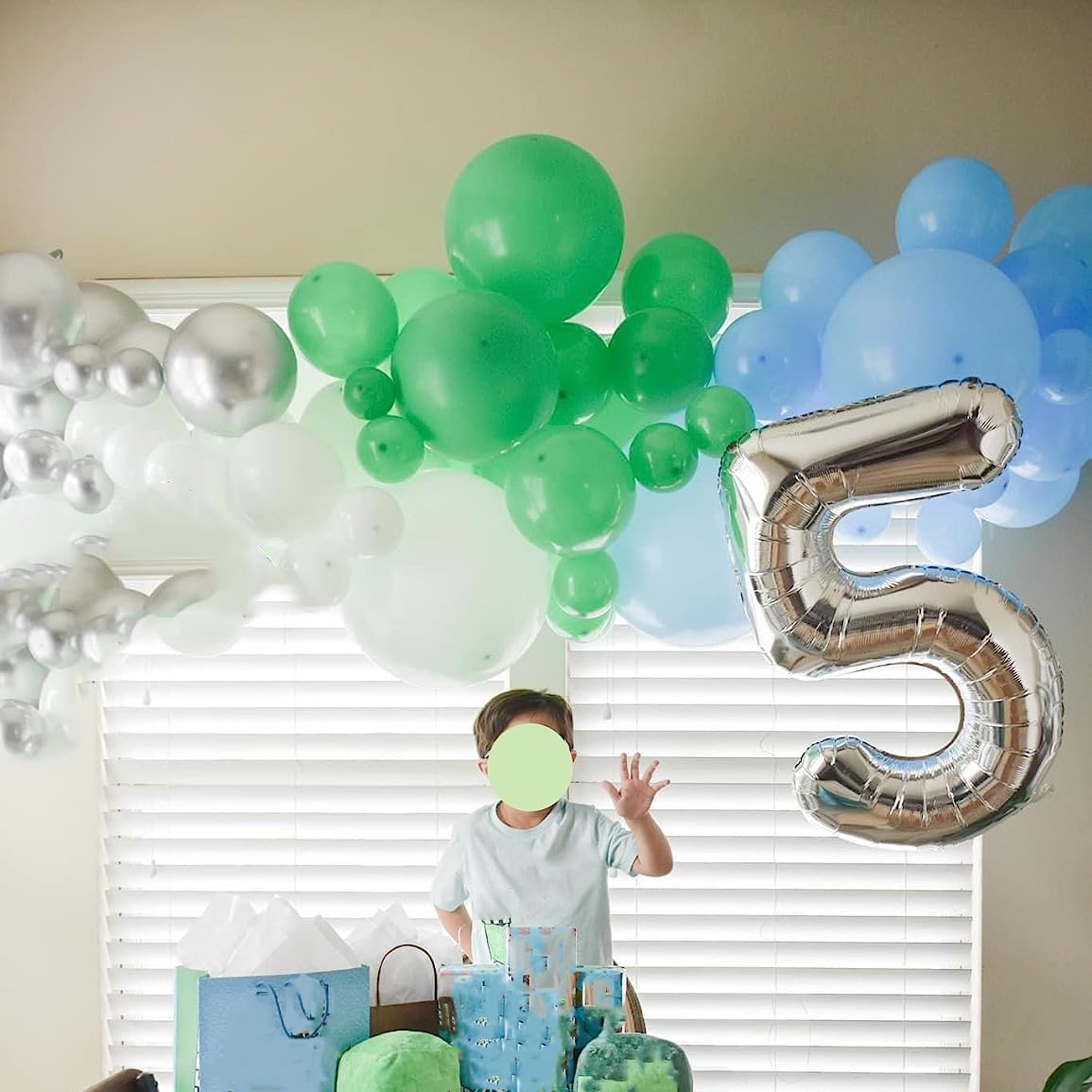 Paticool Silver Number 5 Balloon, 40 Inch Large Number Foil Mylar Balloons For 5Th Girl Boy Birthday Party Celebration Decoratio
