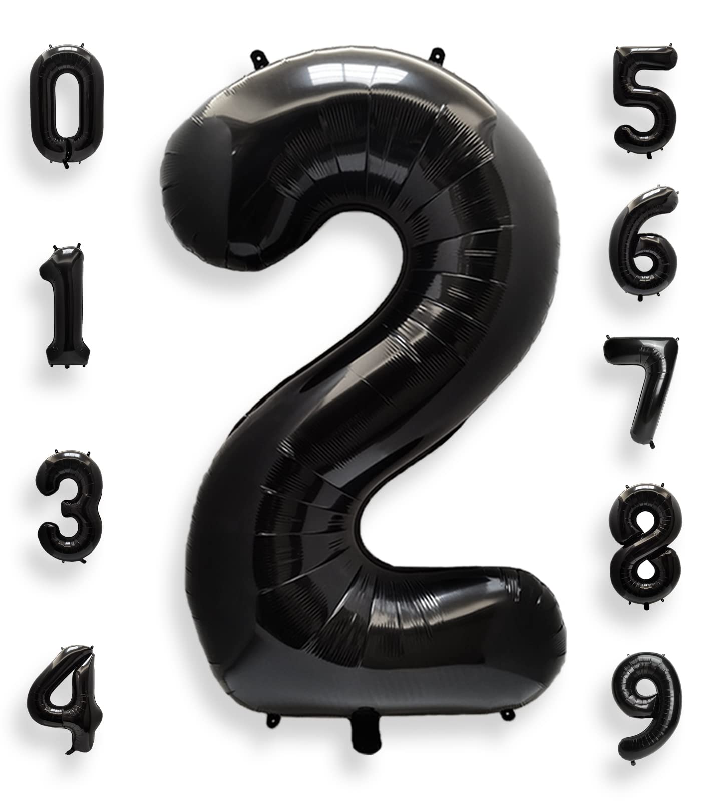 Aule 40 Inch Big Black 2 Balloon Number Large Foil Helium Number Balloons 0-9 Jumbo Giant Happy 2Nd Birthday Party Decorations F