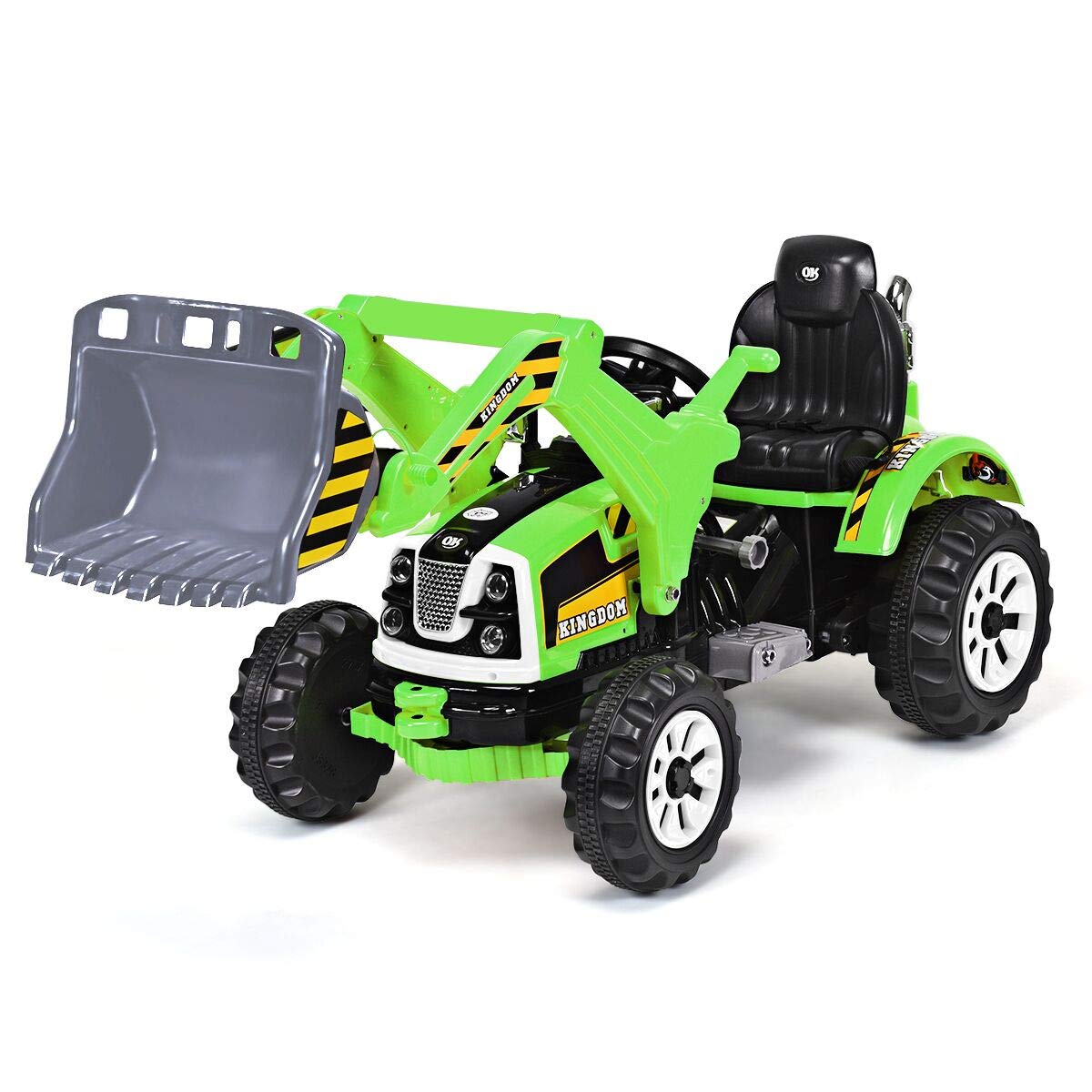 Honey Joy Ride On Excavator, 12V Battery Powered Construction Vehicles For Kids, Front Loader Shovel W/Horn, 2 Speeds, Forward/Backward, Safety Belt, Kids Bulldozer For Boys Girls(Green)
