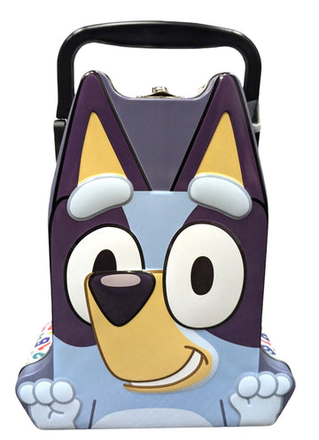 Bluey Head Shaped Tin Carry All - Hinged, Lid, Handle, 1 Count, Blue