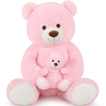 Tezituor Giant Teddy Bear Stuffed Animal 51In, Large Teddy Bear Mommy With Baby, Big Teddy Bear Stuffed Bear For Kids, Girlfriend On Mother'S Day, Valentine, Christmas, Baby Shower, Birthday, Pink
