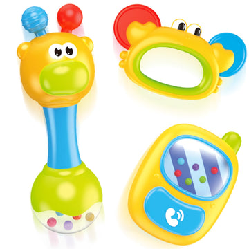 Moontoy 3Pcs Baby Rattles Toy Set, Baby Toys 0-6 Months Infant Toys 6-12 Months Teethers For Babies 3-6 Months Baby Stocking Stuffers, Sensory Teething Toys 0 1 2 3 4 5 6 Month Newborn Boy Girl Gifts