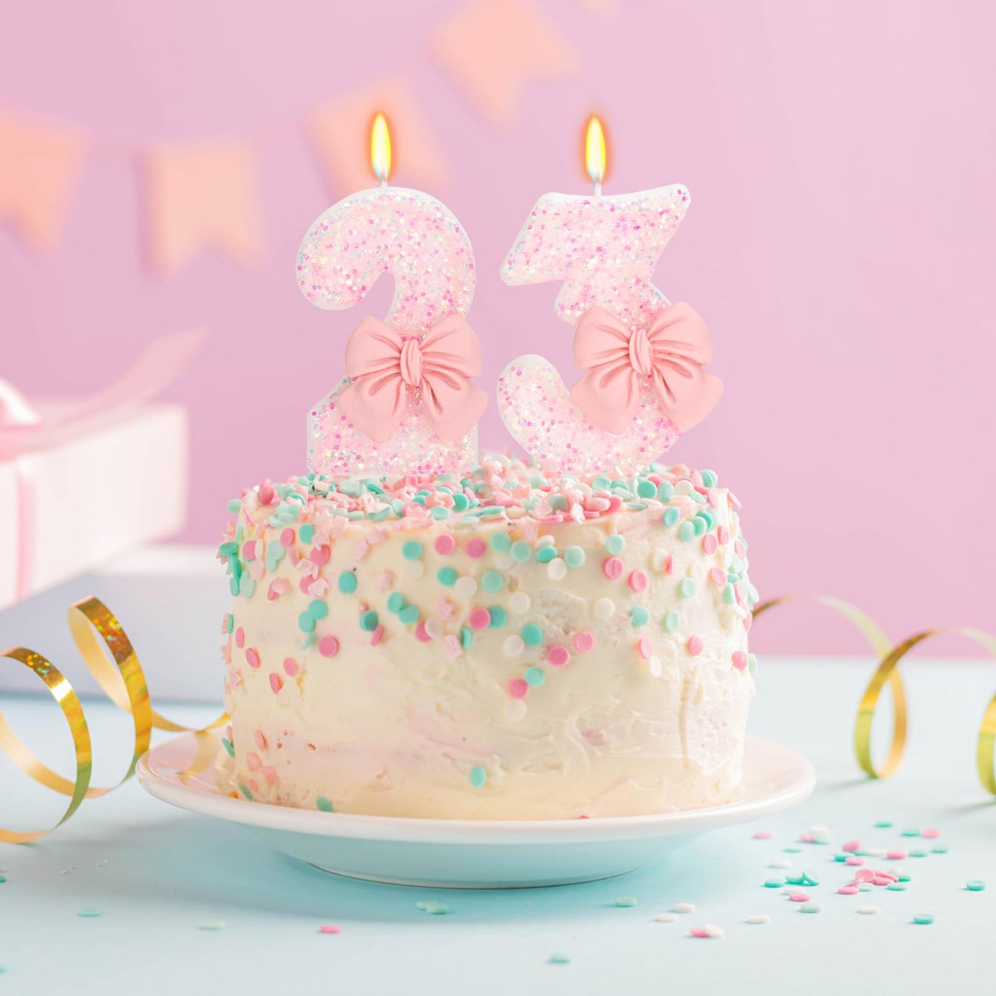 ElekFX 23rd Birthday Candles for Cake, Pink Bow Number Cake Candles, 2.76 inch Number Happy Birthday Candle, Cake Topper Decorat