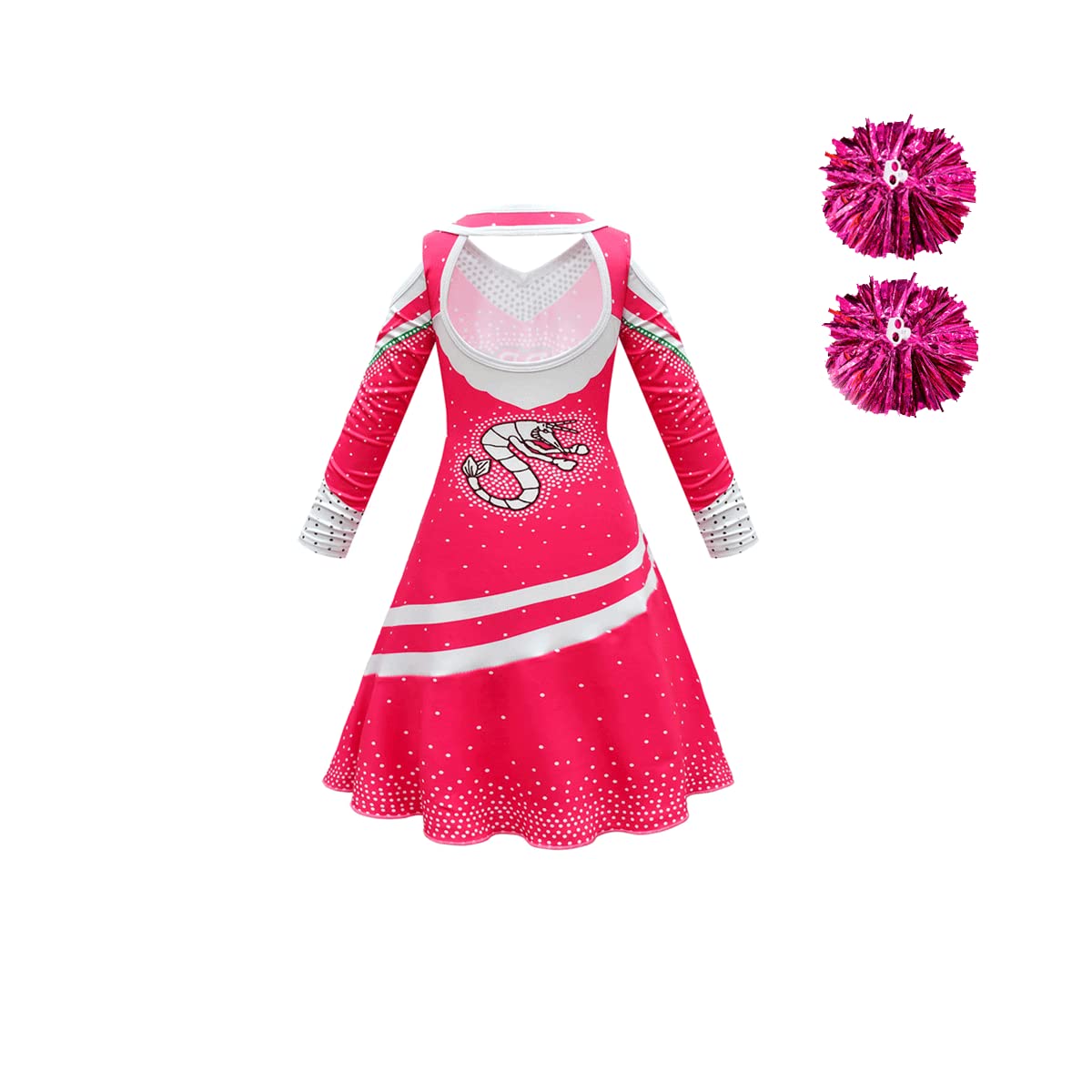Zombies Girls Cheerleader Dresses Zombies Dress Kids Alien Dresses For Girls With Pom Poms And Bow Hair Rope 10-12Y
