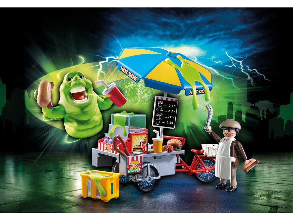 Playmobil Ghostbusters Slimer Figure with Hot Dog Stand - Multi Color, Model 9222, Plastic Material