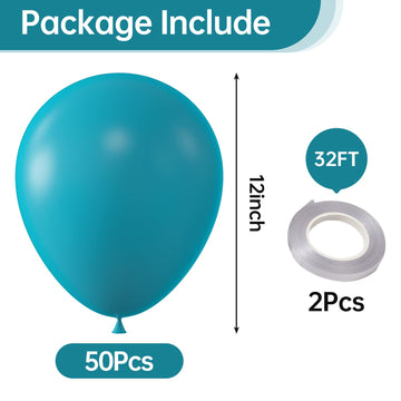 Kalor 12 Inch Retro Peacock Blue Balloons, 50 Pcs Latex Helium Balloons For Kid'S Birthday Party, Baby Shower, Wedding, Graduate Party Decorations