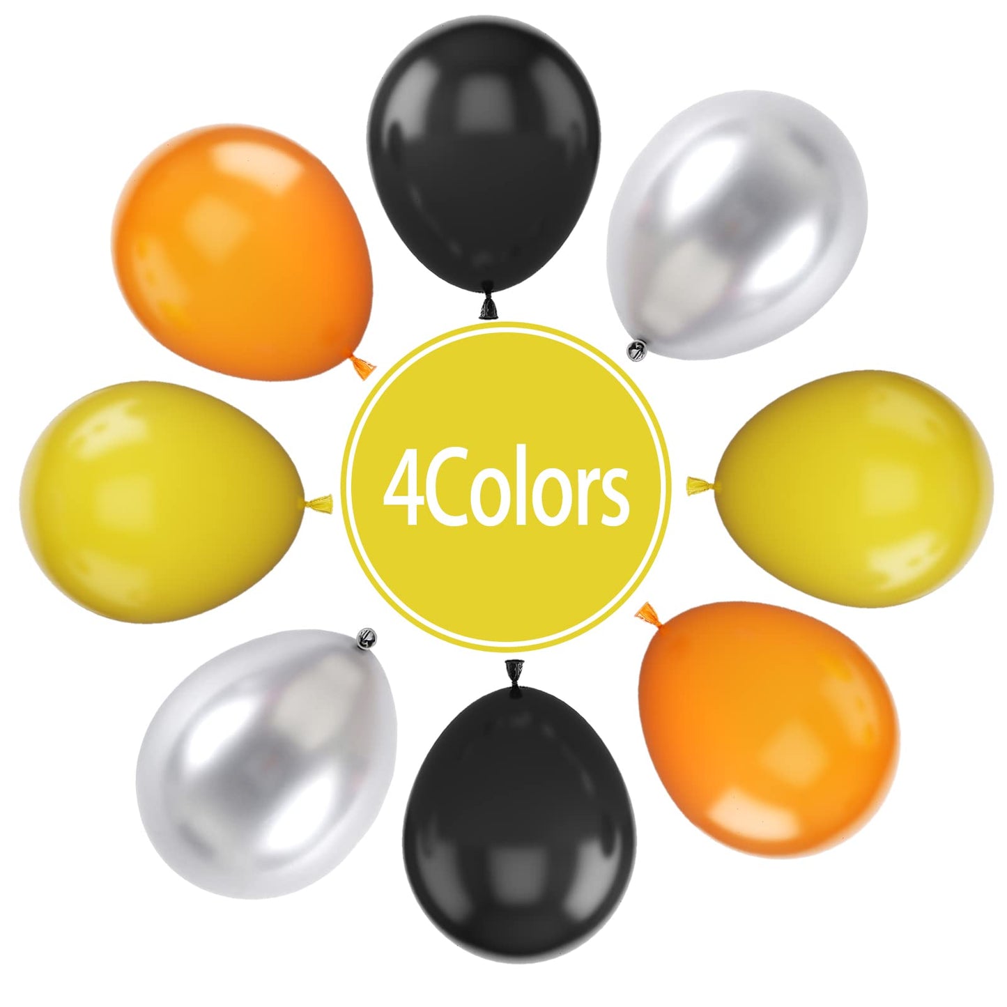 Paready 60 Pcs Balloons Set, 12 Inch Rubber Balloons in Black, Orange, Yellow & Metallic Silver for Kids Car Theme Birthday Decorations