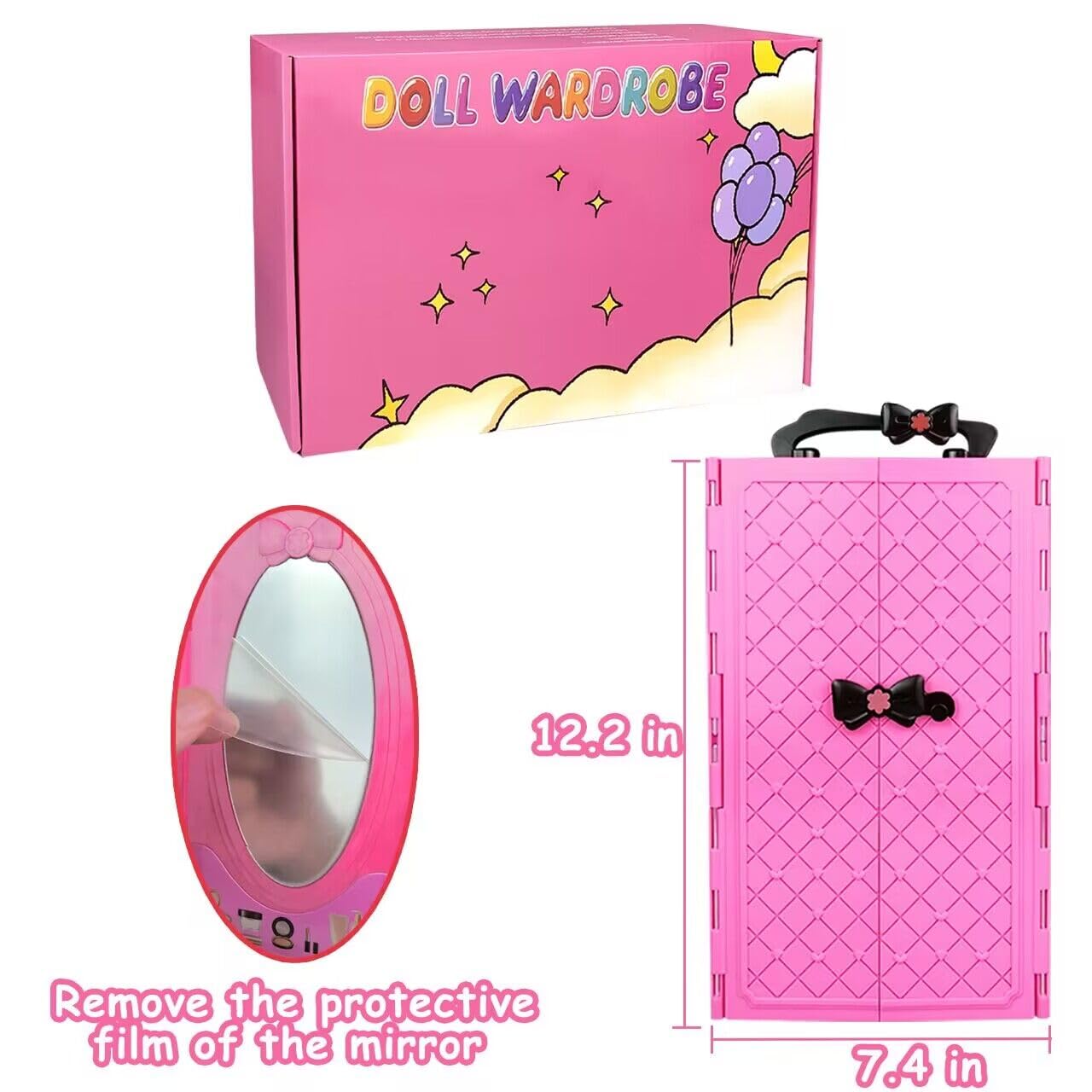 82Pcs Doll Clothes And Accessories With Doll Closet For 11.5 Inch Doll - Fashion Design Doll Set Including Wedding Dress Fashion Dresses Outfits Tops And Pants Hangers Bags For Girls