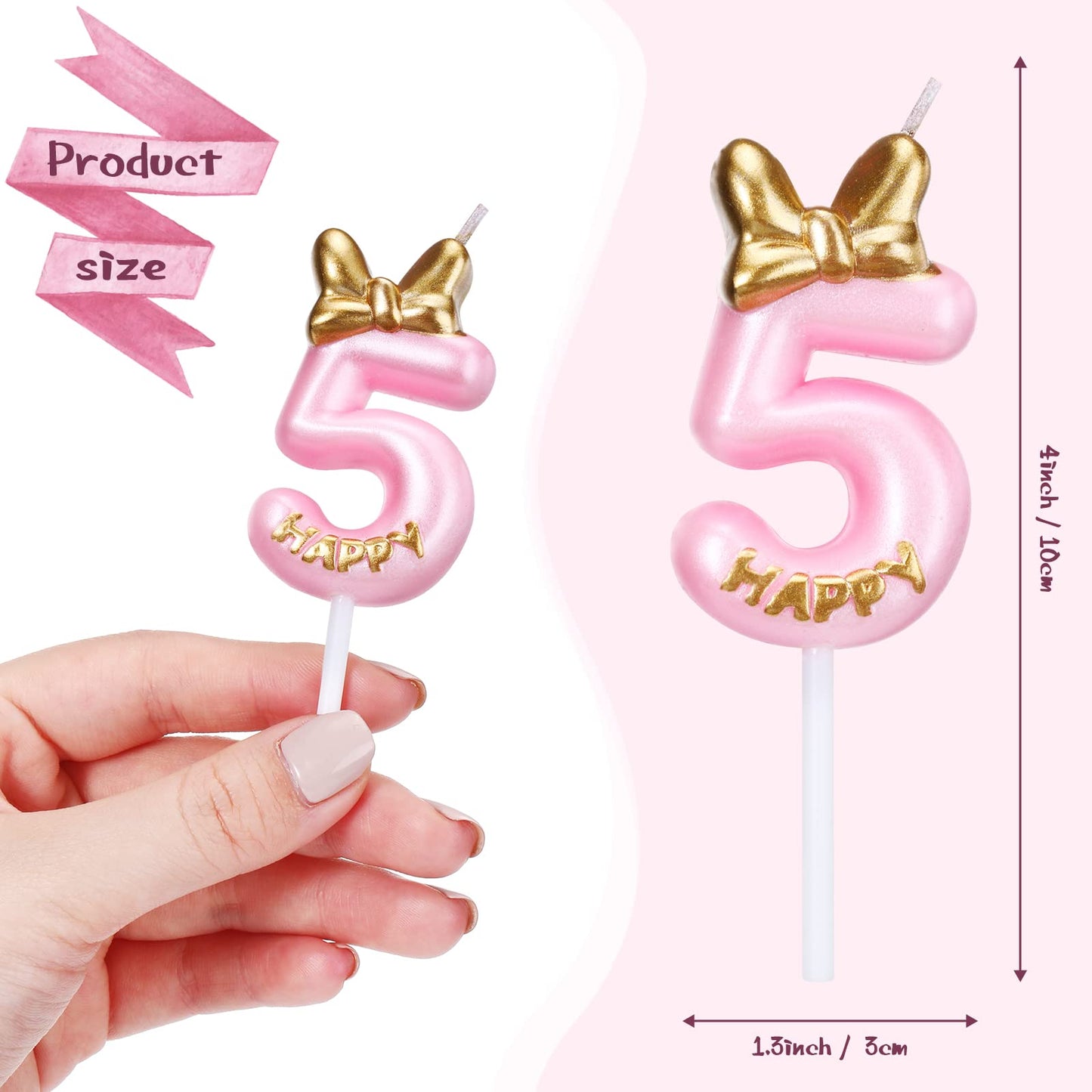 Nuanchu Pink Birthday Candle Topper, Wax Number 5, Perfect for Cake, Celebrations, Parties, and Anniversaries