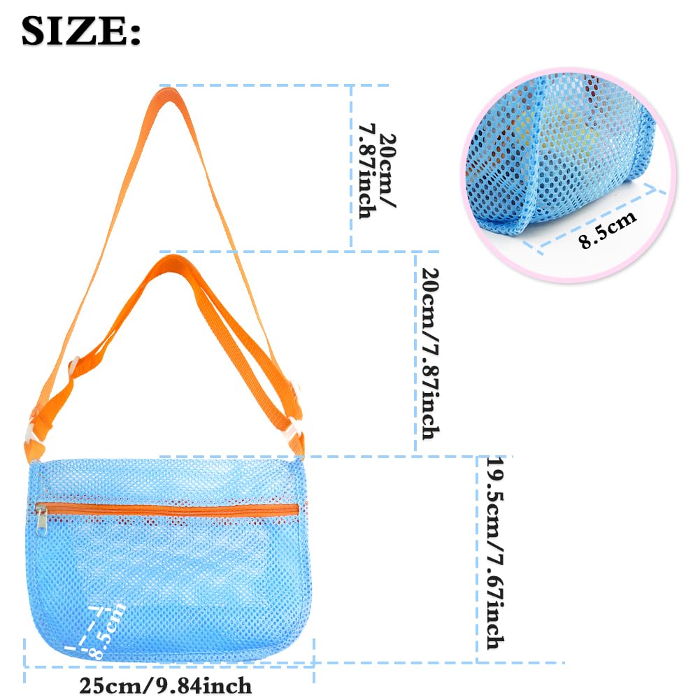 Beach Shell Bags for Holding Beach Shell, 3Pcs Seashell Collecting Bags with Adjustable Shoulder Straps, Sand Toys for Kids Pick