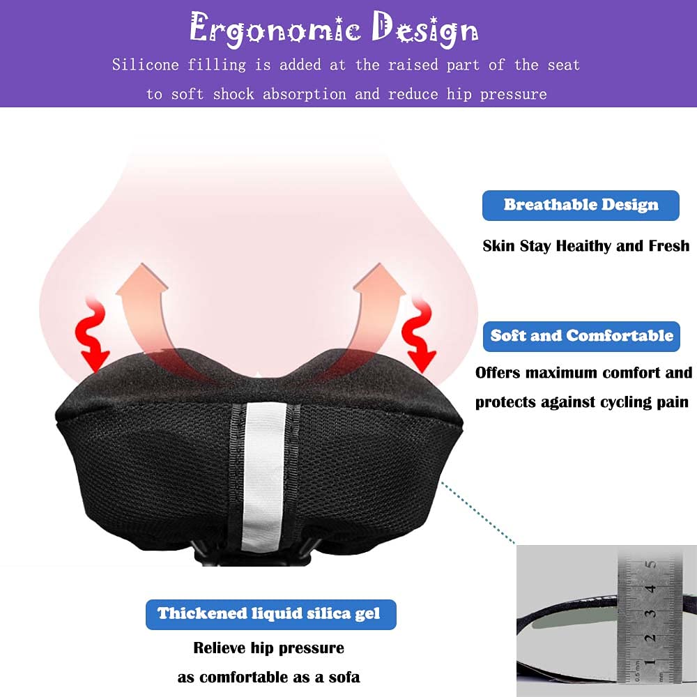 Liyamobu Kids Gel Bike Seat Cushion Cover For Boys & Girls, 9''X6'' Breathable & Extra Soft Memory Foam Children Bicycle Saddle
