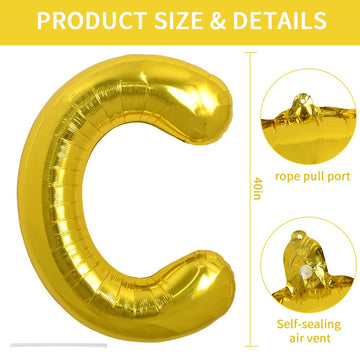 Toniful 40 Inch Large Gold Letter C Balloons Helium Balloons,Foil Mylar Big Balloons For Birthday Party Anniversary Supplies Dec