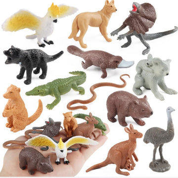 Oukeyi North American 12Pcs Mini Australian Wildlife Statue Toys - Zoo, Jungle, Forest Animal Statue Cake Top - Kangaroo, Koala,