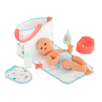 Corolle Baby Doll Changing Bag & Accessories Set - 7-Piece Multi Color 2-in-1 Storage Bag/Changing Pad for Kids 2 Years & Up