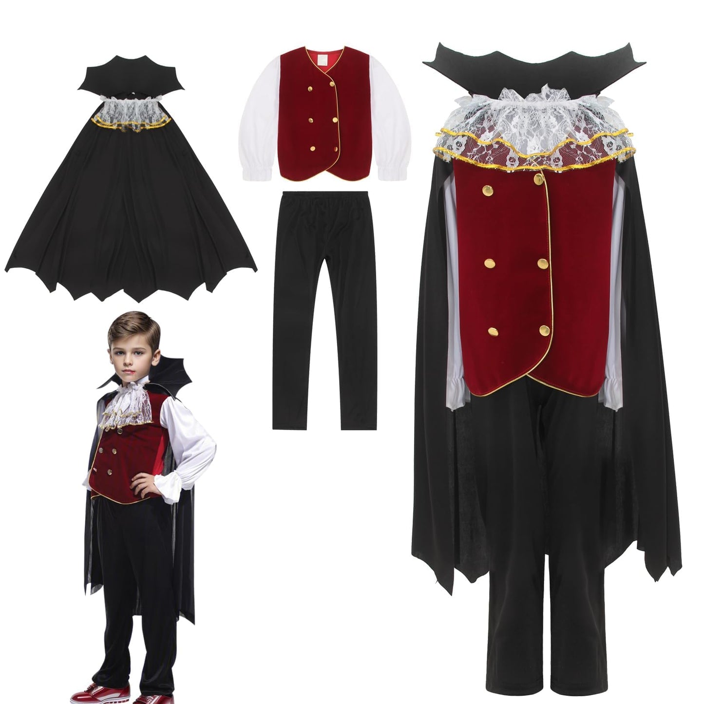 Eozy Kids Boys Halloween Vampire Costume Child Vampire Noble Dracula Role Play Dress Up Cosplay Party Clothes