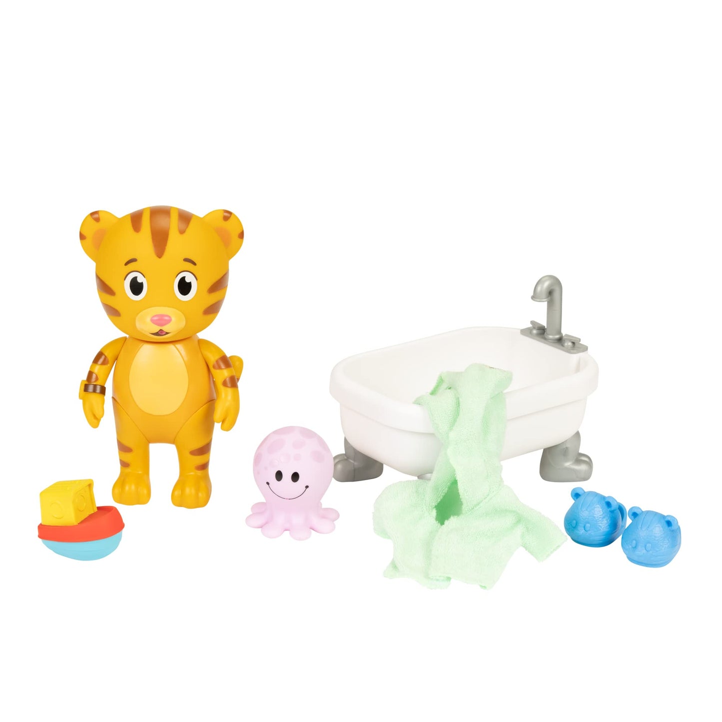 Daniel Tiger's Neighborhood Bath Time Figure - 7" Tall, Articulated, Plastic, Tiger Color with Frog Robe & Tigey Slippers (Model: B07P3H1J6