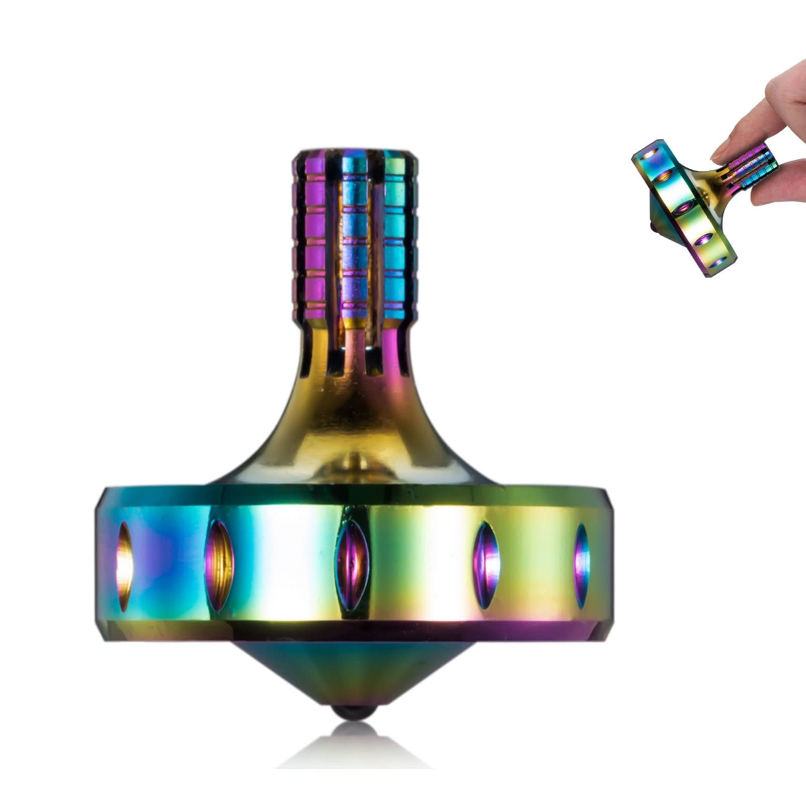 CHEETOP Precision Metal Spinning Top  Long Lasting Spin Time and Perfect Balance  Skilled mature-themed Easily Exceed 10 Mins  Portable Stainless Steel EDC Office Desktop Game Toys (S  Iridescent)