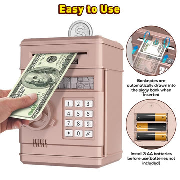 Juneu Piggy Bank For Kids,Electronic Money Bank Toys For Ages 5 6 7 8 9 10 11 12 13,Birthday Gifts For Girls And Boys(Rosegold)