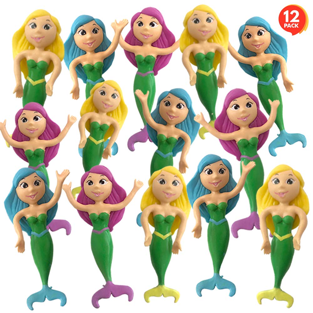 ArtCreativity Bendable Mermaid Figures, Set of 12 Flexible Magical Figurines, Stress Relief Fidget Toys for Kids, Birthday Party