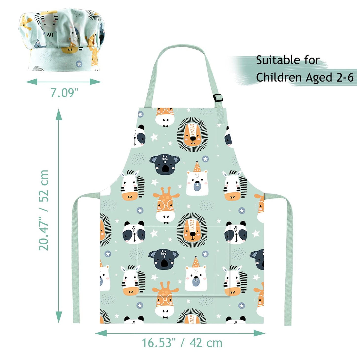 Pipoobear Kids Apron With Chef Hat For Boys And Girls Aged 2-6, Cute Toddler Aprons Set With Pocket For Cooking Baking Painting Gardening