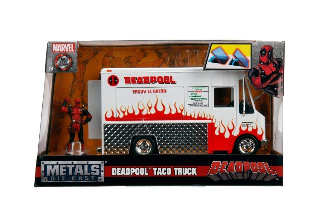 Marvel Deadpool & Taco Truck Die-Cast Car, 1:24 Scale Vehicle, 2.75Collectible Figurine