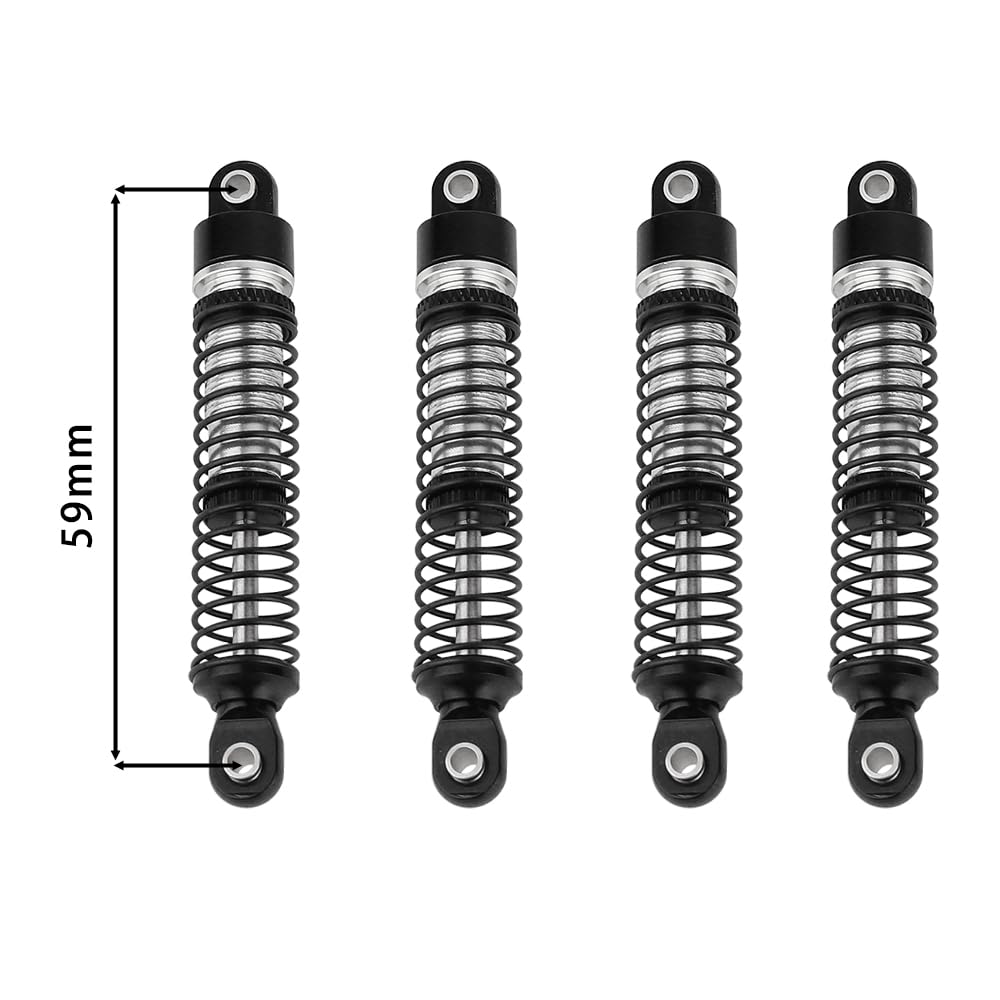 RZXYLRC 4PCS 59mm Aluminum Shocks Absorbers Long Threaded Oil Damper for 1/18 RC Crawler TRX4M TRX4-M Upgrade Parts (black)