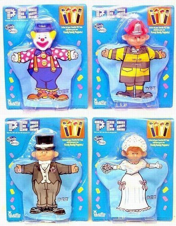 Set Of 4 Pez Hand Puppets Bride Groom Clown Fireman