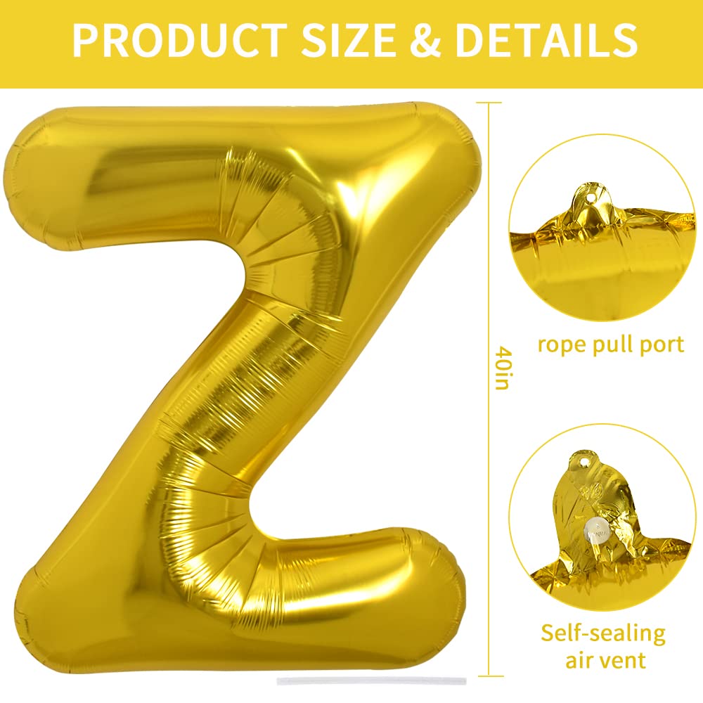 Toniful 40 Inch Large Gold Letter Z Balloons Helium Balloons,Foil Mylar Big Balloons For Birthday Party Anniversary Supplies Dec