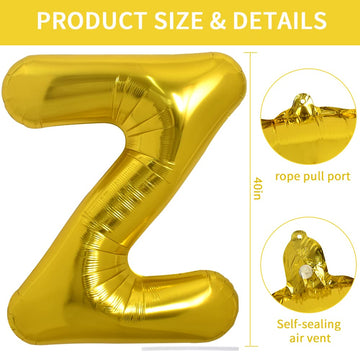 Toniful 40 Inch Large Gold Letter Z Balloons Helium Balloons,Foil Mylar Big Balloons For Birthday Party Anniversary Supplies Dec