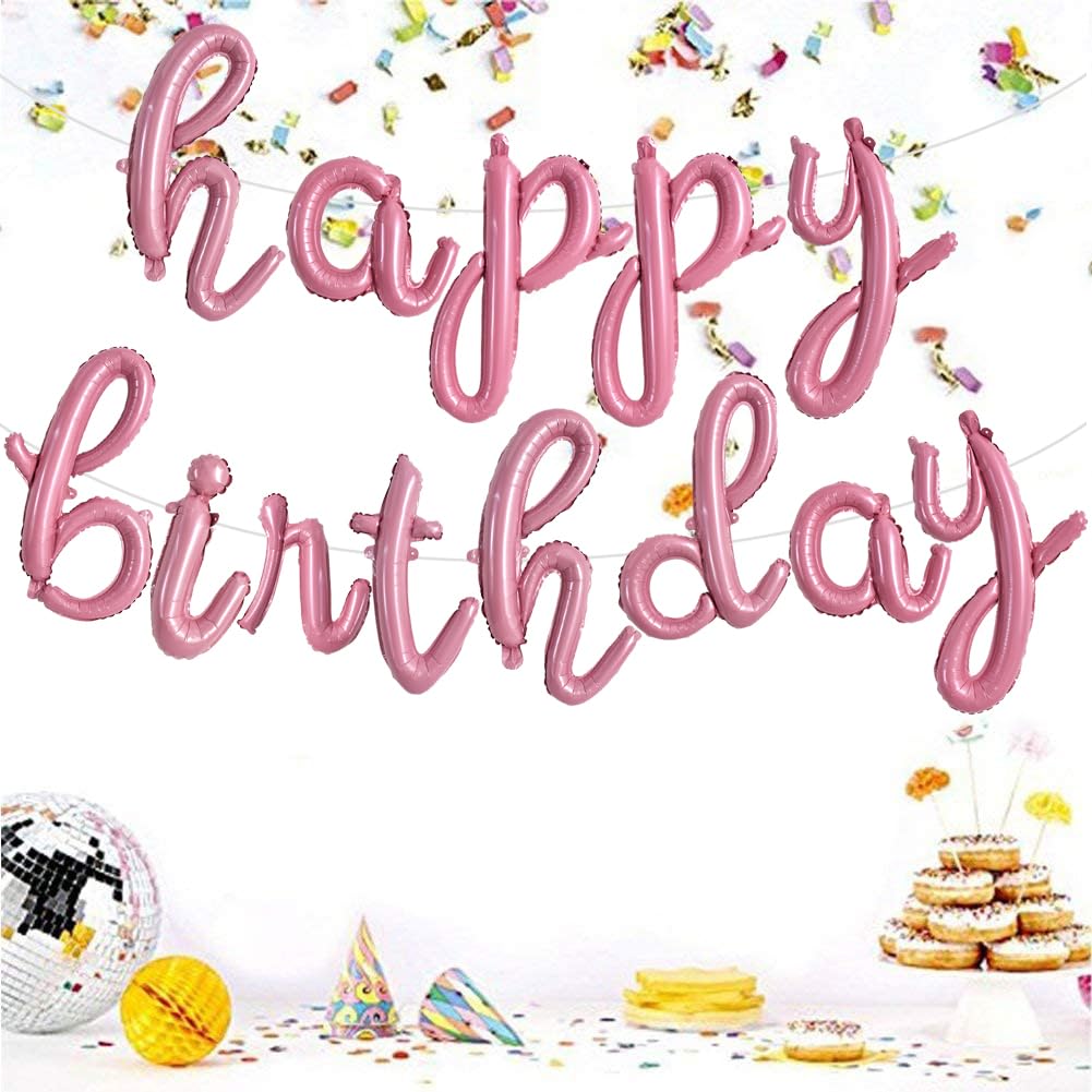Toniful Light Pink Happy Birthday Balloons Banner,Cursive Happy Birthday Balloons Light Pink Birthday Decorations Light Pink Myl
