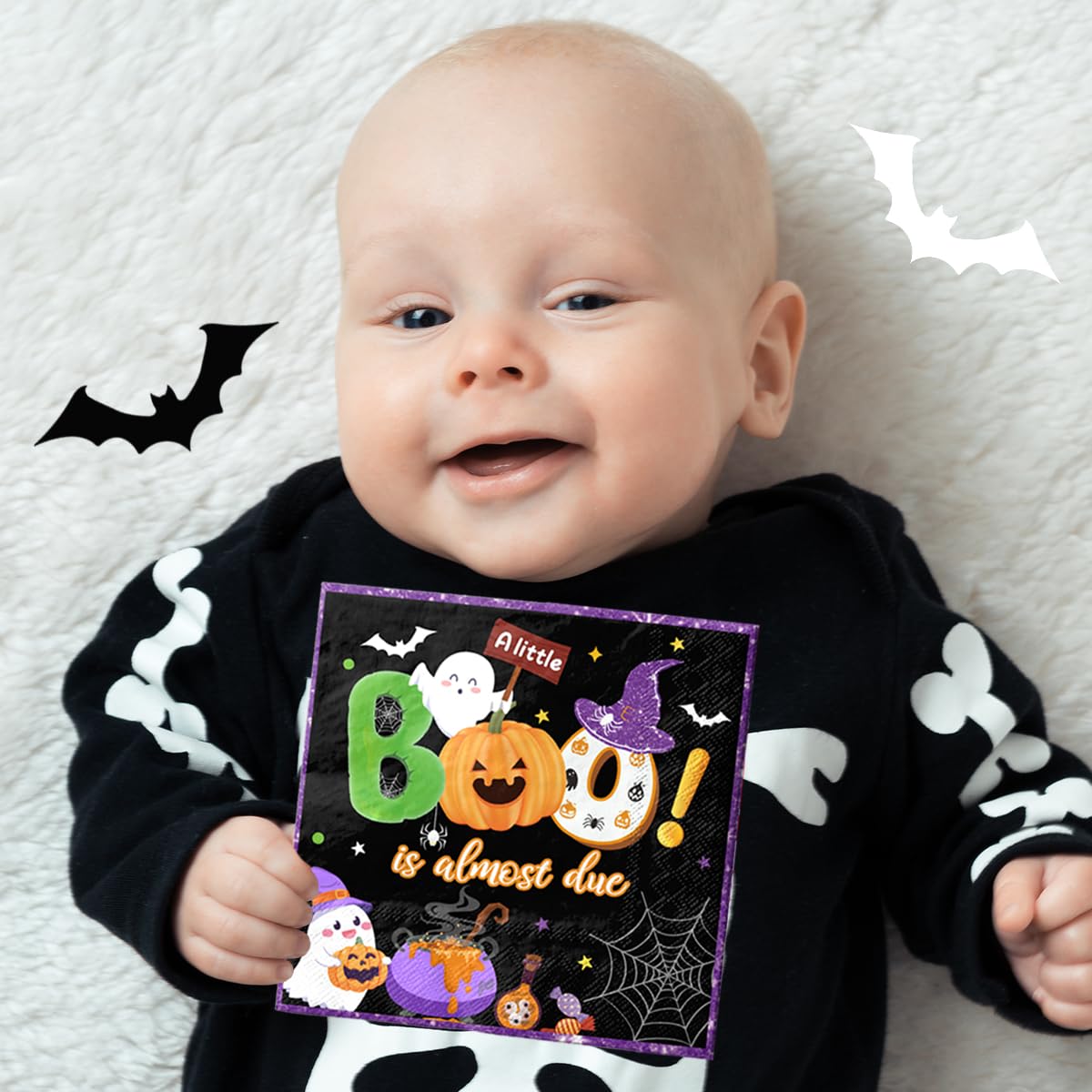 Halloween Baby Shower Decorations-40Pcs A Little Boo Is Almost Due Napkins Halloween Boo Disposable Paper Napkins Cute Halloween