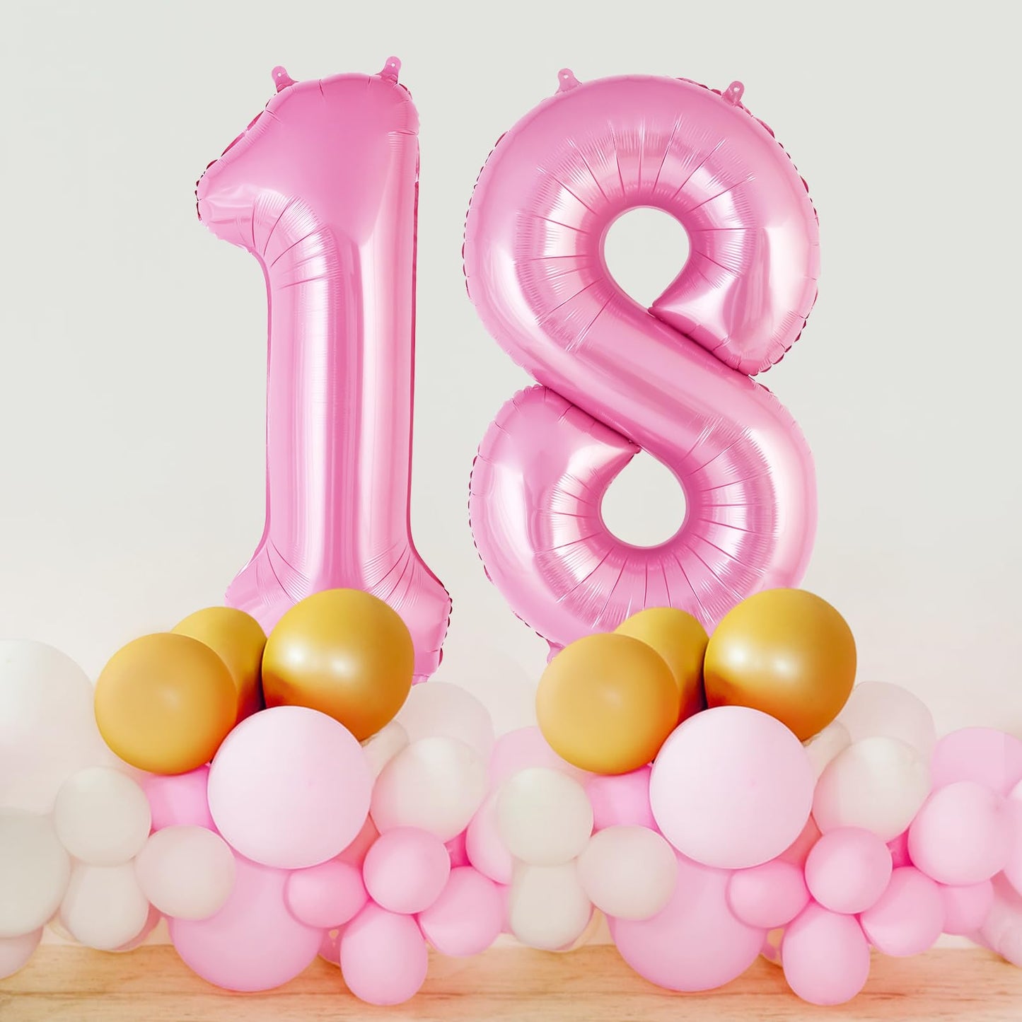 Pink Number 18 Balloon, 40 Inch Big Large Foil Helium Number Balloons, Giant Mylar Number 18 Balloons For 18 Years Old Birthday