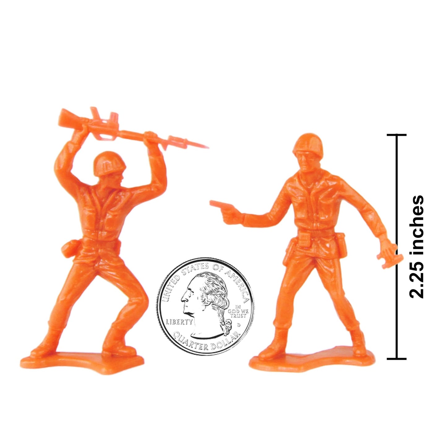 Tim Mee Plastic Army Men - Orange Toy Soldier Figures - 48pc Medium Set - Made in USA